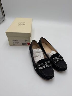 Coach Ella Signature Jacquard Horsebit Loafers Black Womens 6 B Leather Box